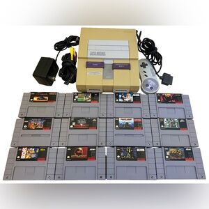 Super Nintendo SNES Bundle - 12 Games/Console/Controller/Power Bank/Cables WORKS